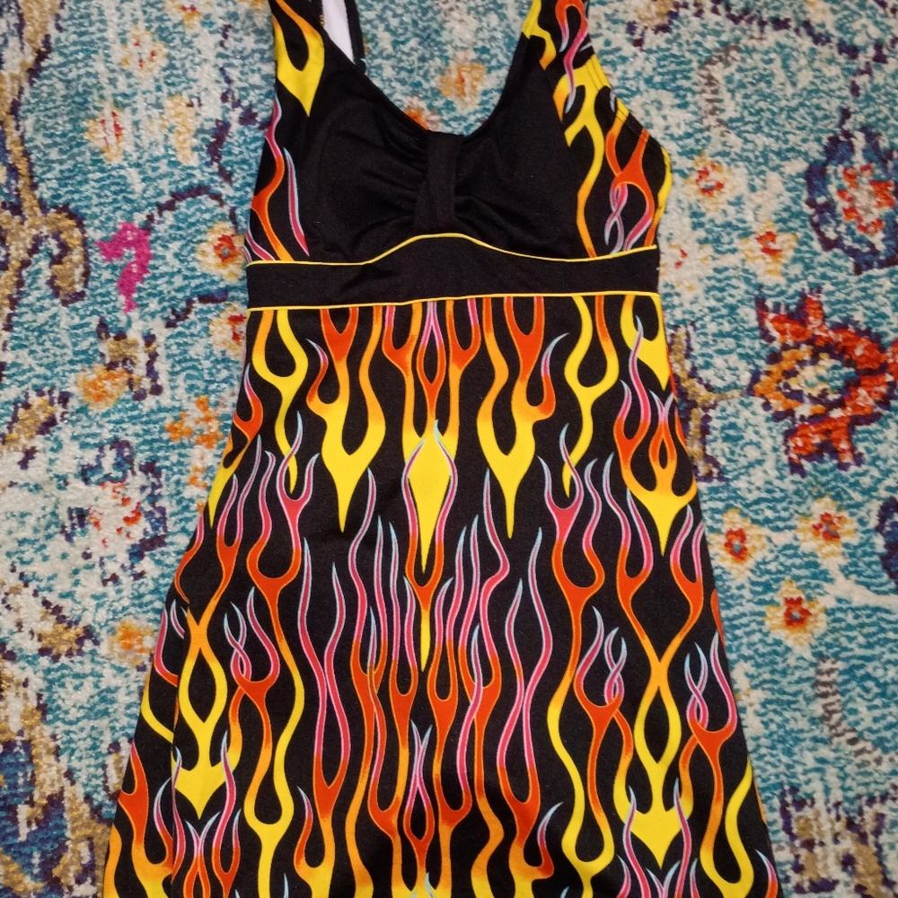 Vintage Flames Rock Roll Steampunk Goth Retro Swimsuit Y2K Party Emo